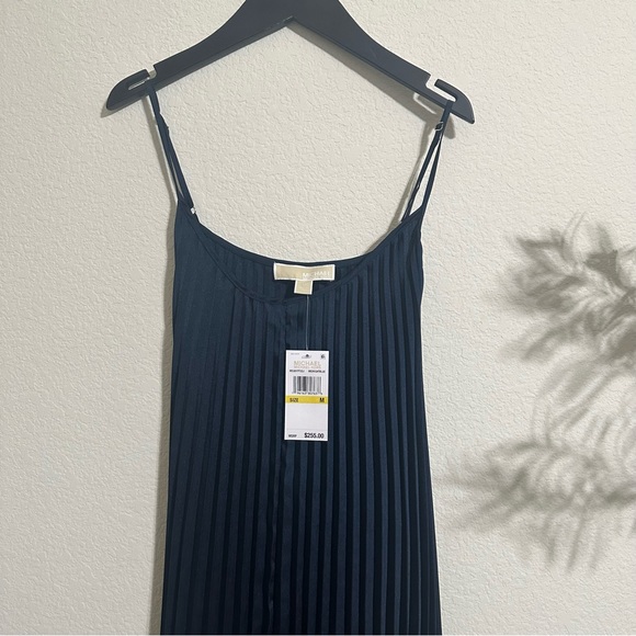 NWT MICHAEL MICHAEL KORS Pleated Satin Belted Slip Dress - Picture 5 of 9